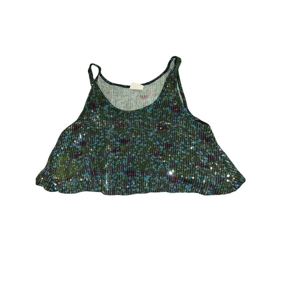 Vintage Free People Womens Oversized S Tank Sequins Crop Swing Blue Barbiecore - Picture 1 of 6